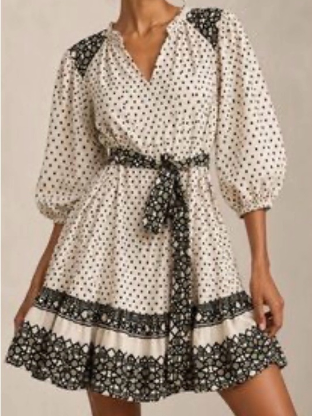 Knox Rose White Mini Dress with Black Polka Dot & Trim